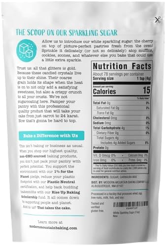 Sparkling Sugar (11oz) White Sparkling Sugar Crystals for Baking, Sanding Sugar, Extra Coarse Grain, Bright White, Maximize Sparkle, Holds Under Heat, Adds a Sweet Crunch, Non-GMO Sourced, Tested and Verified Gluten Free, Premium Quality