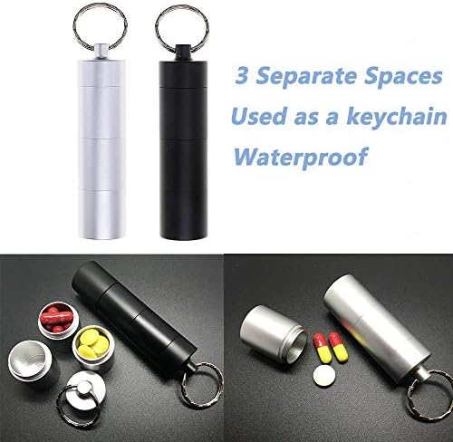 TopHomer Keychain Pill Holder 3 Layers Medicine Pill Box Portable Mini Aluminium Alloy Pill Organizer Case for Hiking, Fishing, Camping, Hunting, Outdoor(Silver)