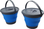 SAMMART 5.5L (1.4 Gallon) Collapsible Plastic Bucket with Lid - Foldable Round Tub with Lid - Portable Fishing Water Pail - Space Saving Outdoor Waterpot. (Grey/Blue (Set of 2))