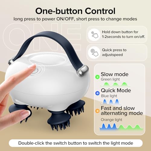Scalp Massager, Head Massager Scalp with Tangle-Resistant Design, Portable Head Massager, Hair Massagers with 12 Massage Heads, 3 Modes, Mothers Day Gifts, Father Day Gifts for Mom, Dad
