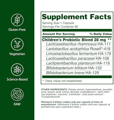 Flora - Udo's Choice Children's Probiotic Blend, with Seven Child-Specific Strains, 5 Billion Cells of Raw Probiotics, Formulated for Ages 5-15, Regain and Retain Gut Health, 60 Capsules