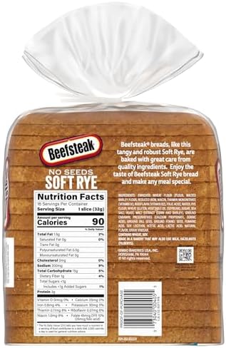Beefsteak No Seeds Rye Bread, Plain Rye Bread, 18 oz Bag