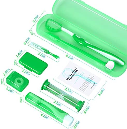 Annhua 8 Pcs Orthodontic Care Kit for Braces, Portable Braces Kit Cleaning Tools Tooth Pick Hygiene Set with Interdental Brush, Ortho Wax, Floss, Oral Mirror Included - Green