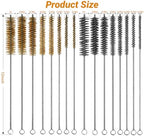 RAWILL 16Pcs Tube Cleaning Brush, Brass Stainless Steel Engine Cleaning Brushes, 12 Inch Long Round Wire Pipe Cleaner for Deep Pipes, Auto Parts, Engine Parts, 8 Sizes