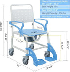 4-in-1 Shower Commode Chair with Wheels for Elderly & Disabled Adults, Padded Rolling Toilet Chair, Bedside Commode, Transport Wheelchair with Locking Caster for Bathroom, Home Care (Sky Blue)