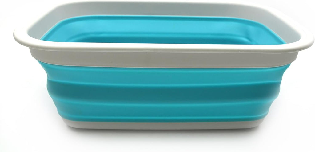 SAMMART 9.2L (2.37Gallon) Collapsible Tub - Portable Outdoor Picnic Basket/Crater - Foldable Shopping Bag - Space Saving Storage Container (M, Grey/Bright Blue)