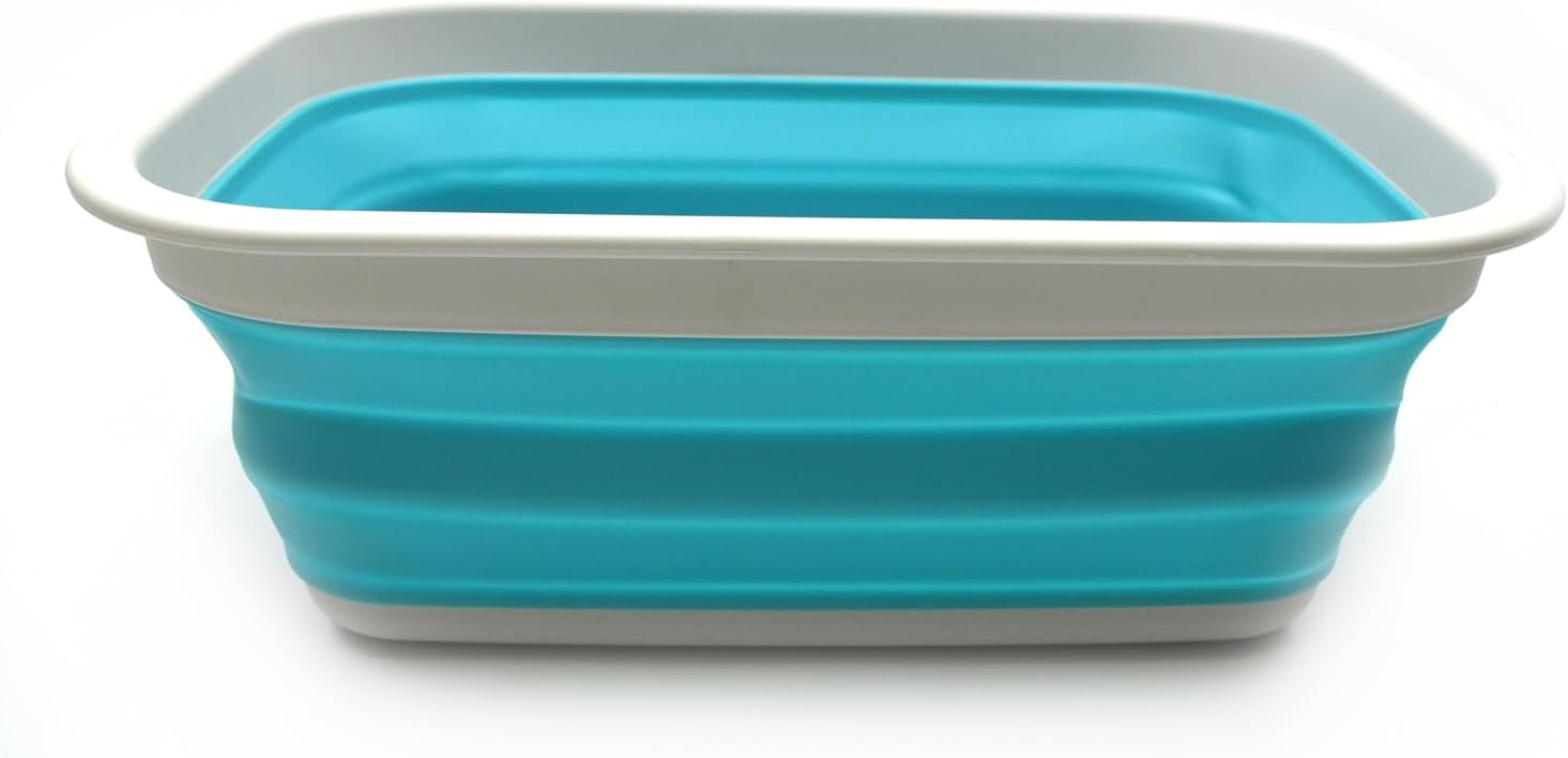 SAMMART 9.2L (2.37Gallon) Collapsible Tub - Portable Outdoor Picnic Basket/Crater - Foldable Shopping Bag - Space Saving Storage Container (M, Grey/Bright Blue)