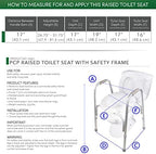 PCP Raised Toilet Seat and Safety Frame, Pre-Assembled Tool Free, Secure Adjustable Height, Made in USA, Regular