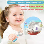 YOTEE U-Shaped Toothbrush Kids 2 PCS - Toddler Toothbrush with Food Grade Soft Silicone Brush Head, Manual Whole Mouth Tooth Brush for Kids Age 2-6(Blue+Pink)