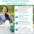 Vive Suction Cup Grabber Reacher 32" (2 Pack) - Elderly Grab It Reaching Pickup Tool Heavy Duty for Seniors - Trash, Sticks, Litter Picker Upper - Extra Long Reach Handle & Handy Extension Arm Claw