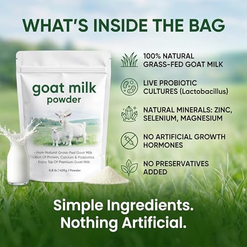 Eve Farm Co Goat Milk Powder, with High Calcium, Vitamins, Protein, Probiotics, Minerals & Low Cholesterol, From Natural Grass-Fed Goat Milk, Premium Non-Gmo Goat Milk Formula, Gluten-Free, 0.89lb(405g)