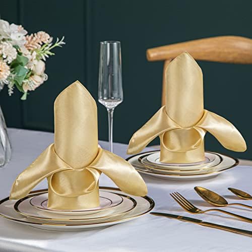 VACVELT 50 Pack Gold Satin Napkins 20x20 Inch Wedding Napkins Bulk, Decorative Elegant Dinner Napkins Square Table Napkins Decor, Silky Satin Cloth Napkins for Restaurant Banquet Graduation Party