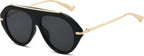 Long Keeper Oversized Pilot Sunglasses - Women Men Retro 70s Gold Square Sunglasses Trendy Flat Top Glasses Sunnies UV400