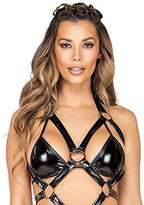 Roma Costume womens Wet Look Holster Romper With Ring Detail Lingerie, Black, Small US