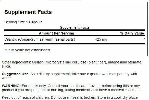 Swanson Full Spectrum Cilantro (Coriander) Herbal Digestive and Antioxidant Supplement for Wellness-Conscious Adults - 425 mg (60 Capsules)