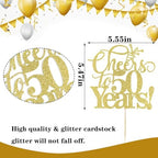 Gold Glitter Cheers to 50 years Cake topper, Happy 50th Birthday Cake Decorations,Perfect for 50 Years Cake Decorating,Wedding/Anniversary Party Decorating supplies