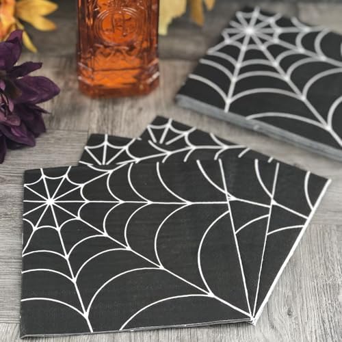 Dining Collection Halloween Lunch Size Napkins Spider Web Black - 20 Count
