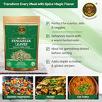 Spice Magic Fenugreek Leaves 2 oz (57g) | All-Natural Dried Methi | Aromatic Herb for Curries, Vegetables, Soups & Blends.