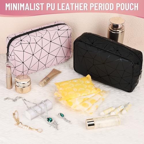 PU Leather Sanitary Napkin Storage Bag Small Make Up Bag Travel Cosmetic Bag Menstrual Cup Pouch First Period Kit Bag for Women Pink