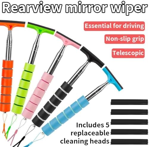 5 PCS Side Mirror Squeegee, Car Mirror Squeegee, Retractable Car Rearview Mirror Wiper, Portable Car Cleaning Tool for Rainy Foggy Weather (Black/Pink/Green/Orange/Blue)