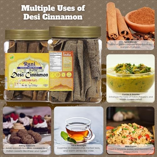 Rani Desi (Dalchini) Flat Cinnamon 7oz (200g) PET Jar ~ All Natural | Vegan | Gluten Friendly | NON-GMO | Kosher | Indian Origin