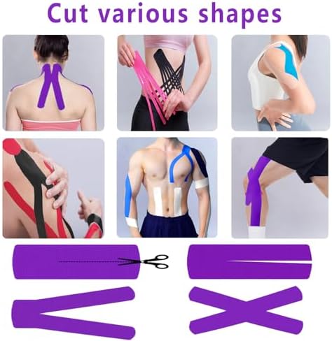SOON GO Kinesiology Tape Pro 1/2/5 Rolls, 2 Inch High Elasticity Sports Tape Therapeutic Pain Relief–Physio Tape for Muscle Recovery & Joint Support, Waterproof & Hypoallergenic & Breathable–Purple