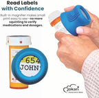 Jokari Easy Open Medicine Bottle Opener with 4x Magnifier for Seniors and Arthritis Built-in Cap Grip Tool for Pill Bottles Prescription Labels Vitamins and Supplements