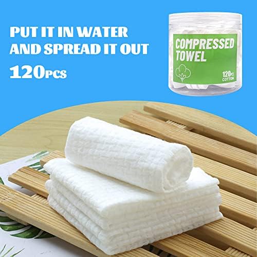 120 Pcs Mini Compressed Towels, Disposable Face Compressed Towel, Compressed Cotton Hand Wipe, Camping Towel, Portable Compressed Coin Tissue for Travel/Home/Outdoor Activities