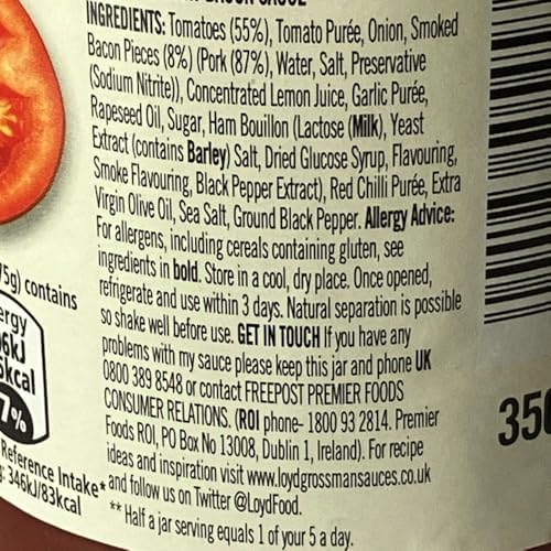 Loyd Grossman Tomato & Smoked Bacon Sauce 350g, Don't Forget About smoked bacon sauce bulk turkey snack packs jack links seasoning 5lb delicious meat & seafood