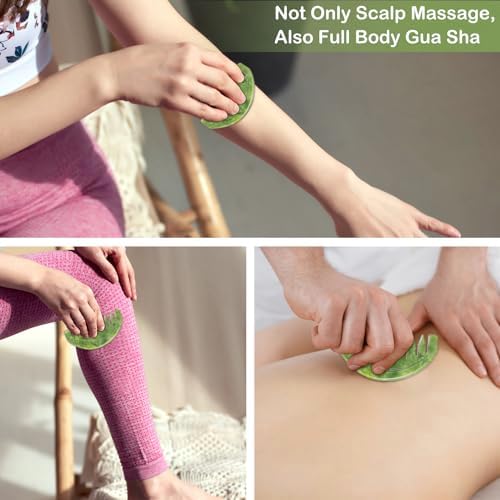 Scalp Massage Comb, Scalp Massager for Hair Growth, Head Scratcher for Itchy Scalp, Natural Gua Sha Jade Stone for Stress Relief, Meridian Brush