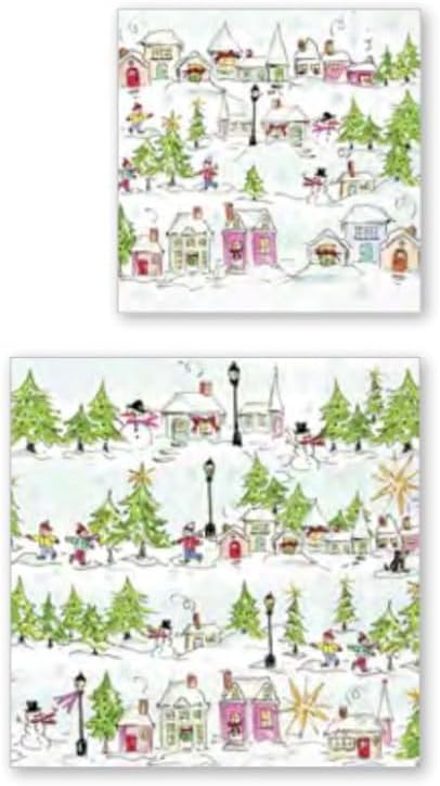 IHR Ideal Home Range Christmas Napkins Rosanne Beck - PINK - Disposable 3-Ply Paper Party Napkin Pack, Lunch Size 6.5" x 6.5", Pink Holiday Village, 20-Count