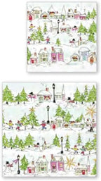IHR Ideal Home Range Christmas Napkins Rosanne Beck - PINK - Disposable 3-Ply Paper Party Napkin Pack, Lunch Size 6.5" x 6.5", Pink Holiday Village, 20-Count