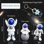 4PCS Astronaut Figurine, Blue Astronaut Figure Desktop Ornaments Resin Outer Space Birthday Cupcake Spaceman for Adult Party Funny Gift, 3PCS Astronaut and 1PCS Keychain, Desk Decor, Shelf Decor