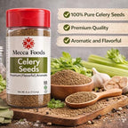 Whole Celery Seeds 4 oz – Fresh, Aromatic & Premium Quality – Packed in a Resealable PET Jar for Lasting Freshness – Perfect for Cooking, Pickling & Spice Blends – Mecca Foods