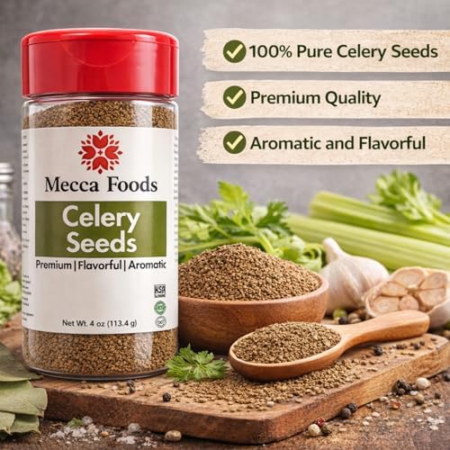 Whole Celery Seeds 4 oz – Fresh, Aromatic & Premium Quality – Packed in a Resealable PET Jar for Lasting Freshness – Perfect for Cooking, Pickling & Spice Blends – Mecca Foods