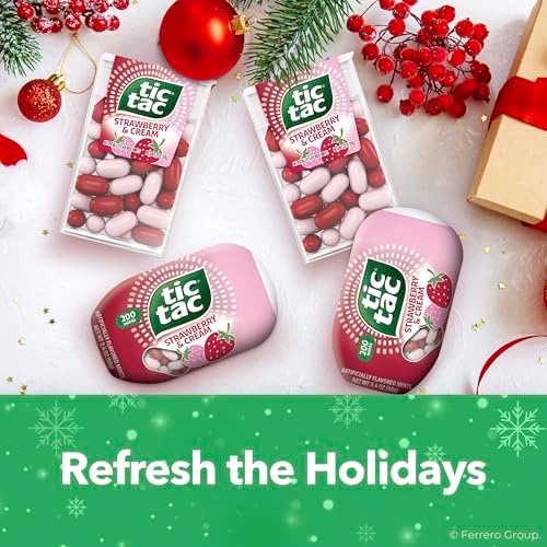 Tic Tac Strawberry & Cream, On-the-Go Pocket-Sized Mints, 100 pieces, Bulk 12 Pack, 1.7 oz Each