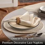 Ramanta Home Natural Coth Dinner Napkin Set of 12 Premium Cotton 20X20 Inch Oversized Linen Flax Lace Soft & Durable Washable Ideal for Easter, Spring Decor, Wedding Parties, Everyday Use