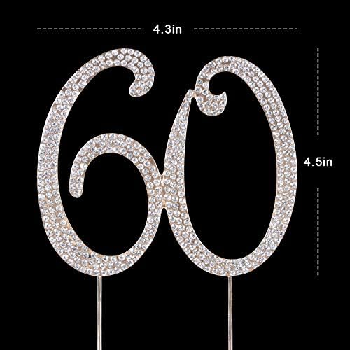 60 Cake Topper | Premium Bling Rhinestone Diamond Gems | 50th Birthday or Anniversary Party Decoration Ideas | Quality Metal Alloy | Perfect Keepsake