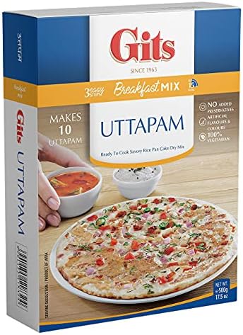 Gits Uttapam mix 87.5 Oz (Pack of 5X17.5 Oz each) Ready to Cook Indian Breakfast, Snack Meal | 100% Vegetarian, Easy Recipe, No Artificial Colors, Flavors, Preservatives. Vegan