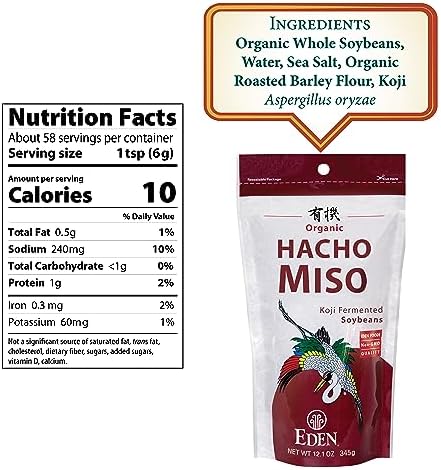 Eden Organic Hacho Miso, Traditionally Made in Japan, Soy, Koji, Rich in Umami, Dark Red, Aged 3 Years, Hatcho, 12.1 oz