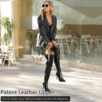 Women's Patent Leather PU Thigh High Boots Pointy Toe Side Zippe Fashion Comfy Sexy Stiletto High Heel Over The Knee Boots