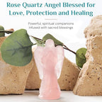 Rose Quartz Crystal Pocket Angel Figurine - 2 Inch Guardian Angel Healing Crystal Stone Statue Blessed with Angelic Energy for Healing, Love, Protection and Meditation, Small Spiritual Gift for Women