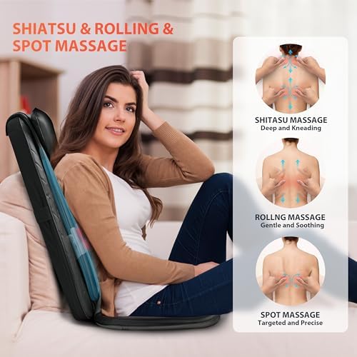 CuPiLo Back Massager for Pain Relief Deep Tissue - Shiatsu Massage Chair Pad for Back with Heat,Back Support Inflatable Flap Chair Massage,Gifts for Men Dad