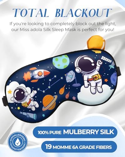 Sleep Mask for Kids - Valentines Gift for Kids Cute Silk Eye Cover for Sleeping Kawaii Soft Eyeshade Animal Eye Blindfold with Adjustable Strap for Boys Teens, Astronaut