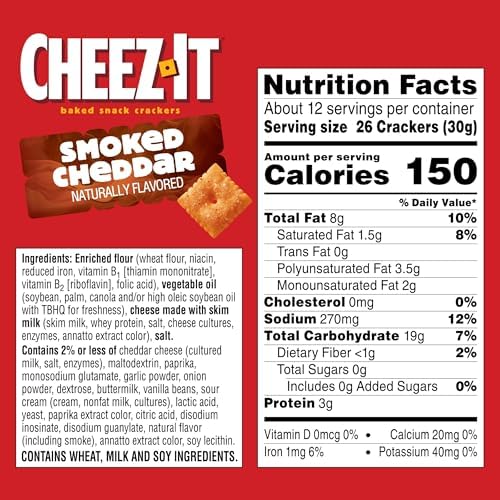 Cheez-It Baked Snack Crackers, Lunch Snacks, Smoked Cheddar, 12.4oz Box (1 Box)