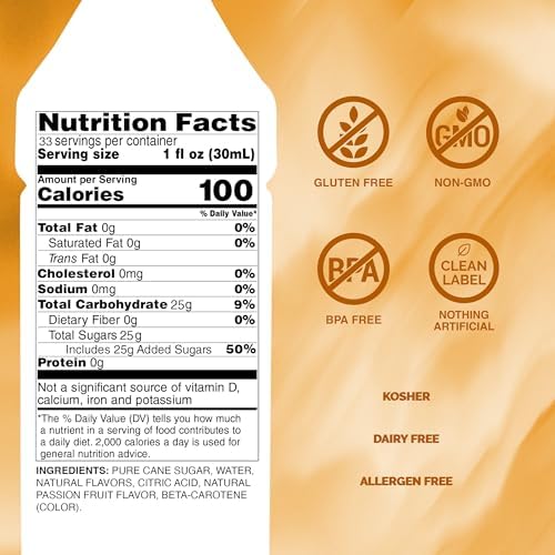 Monin - Passion Fruit Syrup, Sweet Tropical Flavors, Great for Teas, Sodas, & Cocktails, Natural Flavors, No Artificial Sweeteners or Ingredients, Gluten-Free, Vegan, Non-GMO, Clean Label (1 Liter)