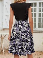 YATHON Women's Vintage Ruffle Floral Flared A Line Swing Casual Cocktail Party Dresses