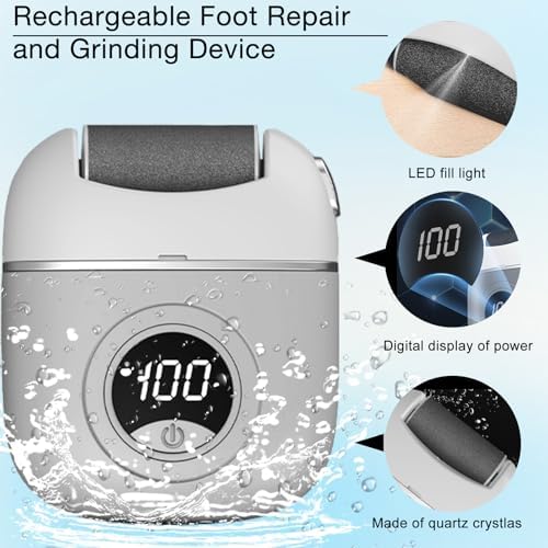 Callus Remover Foot File,Electric Foot File Grinding Machine Foot Repair and Grinding Device,Upgrade Digital Display Electric Foot Exfoliating Scrubber with 3Grinding Heads 2Speeds (Grey)