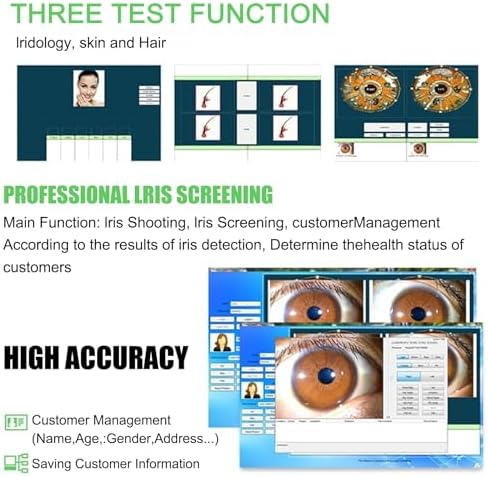 2.0 MP USB Portable Iridology Camera, Iris Analyzer with 12MP HD 30X Iris Lens and Driver-Free Analysis Software for Health Center, Spa