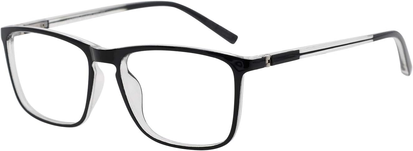 OCCI CHIARI Reading Glasses Men's Rectangle Reader Durable Spring Hinge (100, Black/Transparent